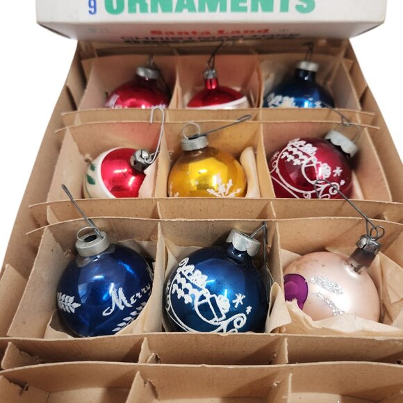 Vintage Santa Land Mercury Glass Ornaments Hand Blown Christmas Poland Box of 9 - Picture 3 of 5